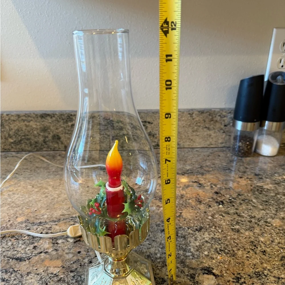 Vintage ACLA Electric Christmas Hurricane Candle Lamp with Holly.